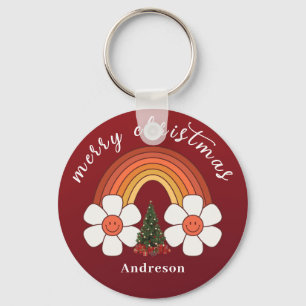 Merry Christmas festive Rainbow Personalized Keychain