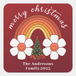 Merry Christmas festive Rainbow Personalized Square Sticker