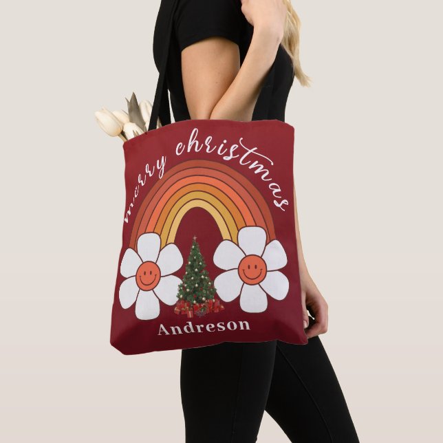 Merry Christmas festive Rainbow Personalized Tote Bag (Close Up)