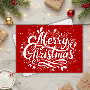 Merry Christmas Festive Red and White Custom Holiday Card