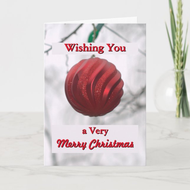 Merry Christmas Festive Red Ball Ornament Holiday Card (Front)