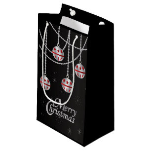 Merry Christmas Festive Silver and Red Ornaments Small Gift Bag