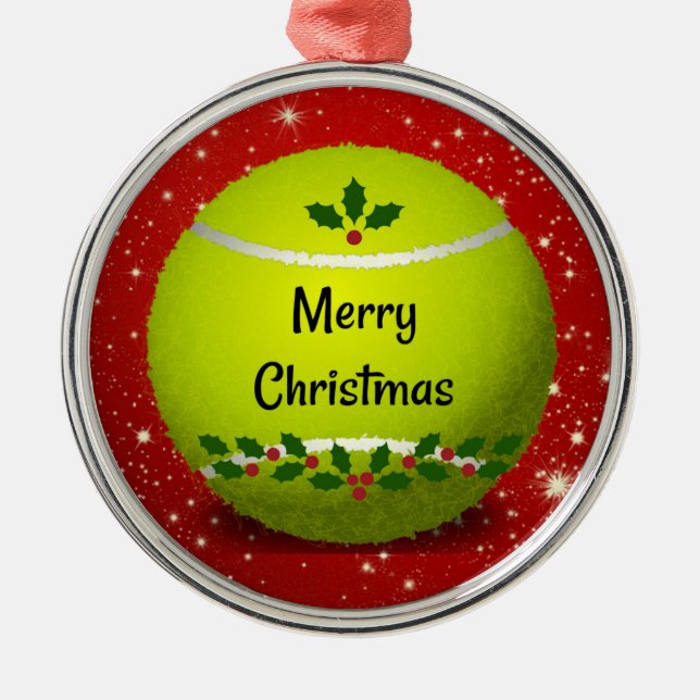 Merry Christmas, festive tennis design, Metal Ornament (Front)