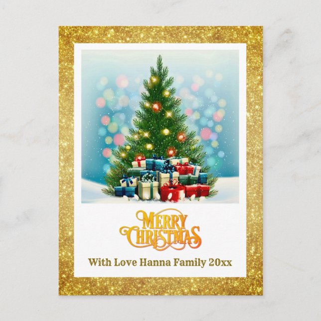 Merry Christmas | Festive Tree & Gifts Holiday Postcard (Front)