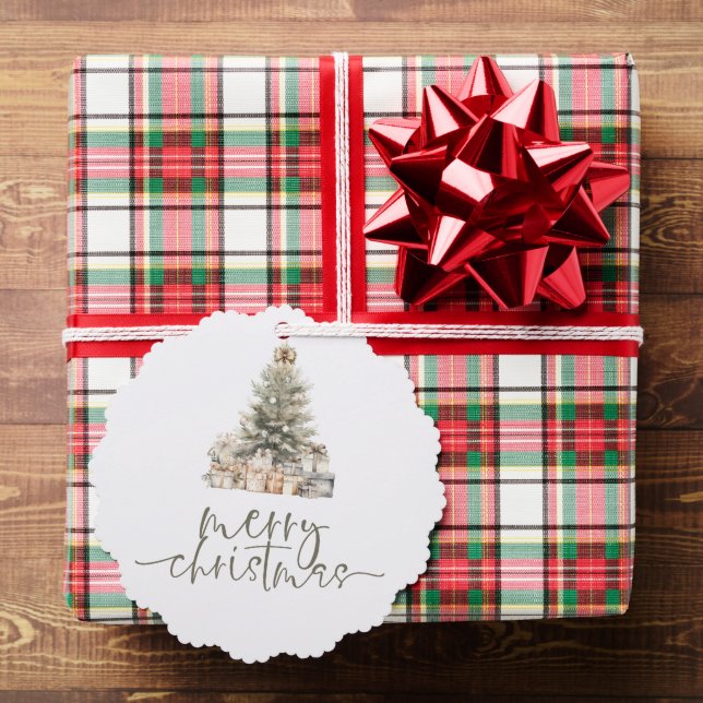 Merry Christmas Festive Tree Sage Script  Ornament Card (Insitu (Gift))