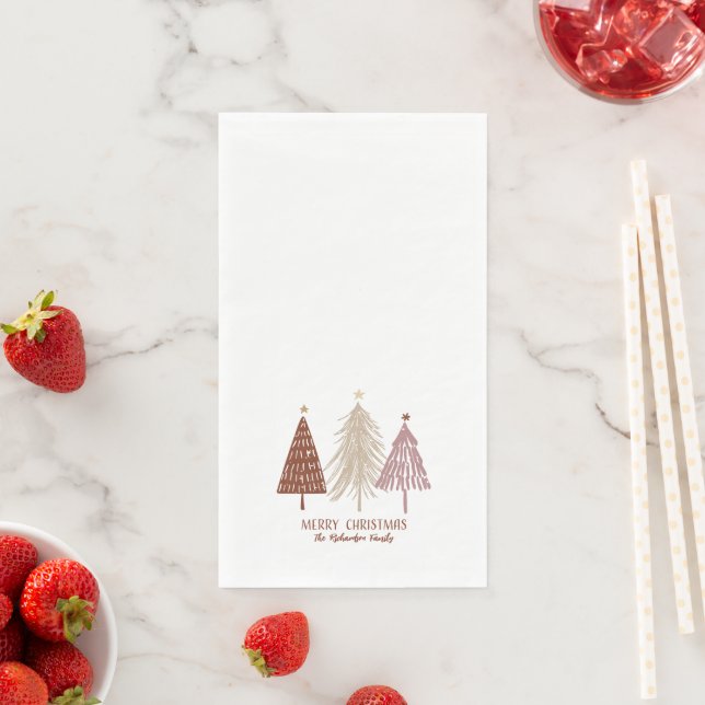 Merry Christmas Festive Trees Holiday Paper Party Napkin (Insitu)