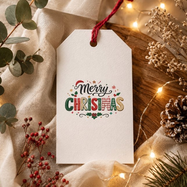 Merry Christmas Festive Typography Gift Tag (Creator Uploaded)