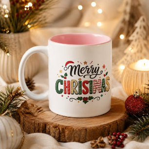 Merry Christmas Festive Typography Two-Tone Coffee Mug