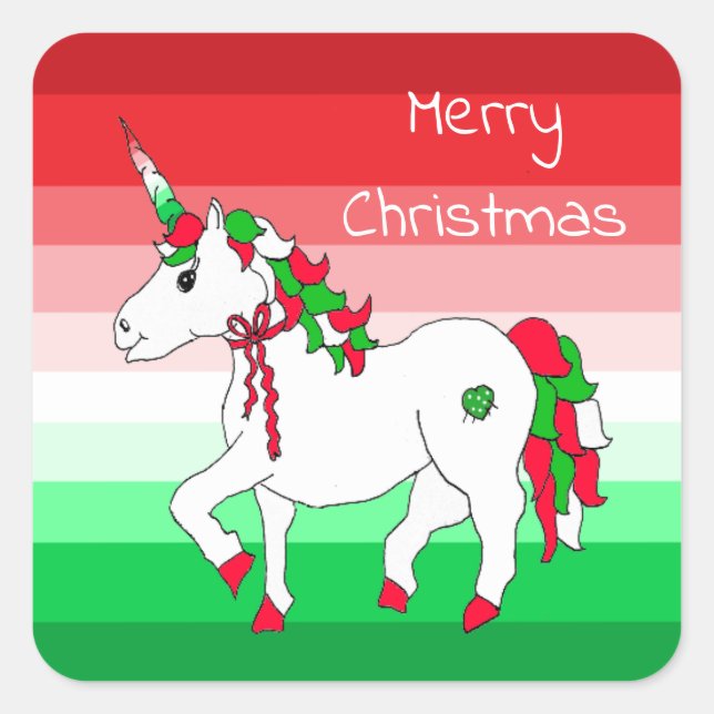 Merry Christmas Festive Unicorn Holidays Square Sticker (Front)