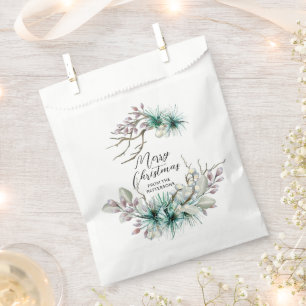 Merry Christmas Festive Winter Holiday Floral Name Favour Bag