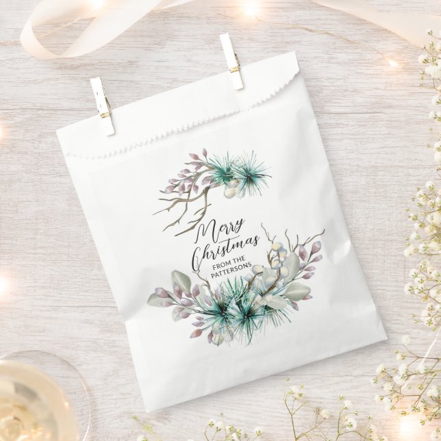 Merry Christmas Festive Winter Holiday Floral Name Favour Bag (Clipped)