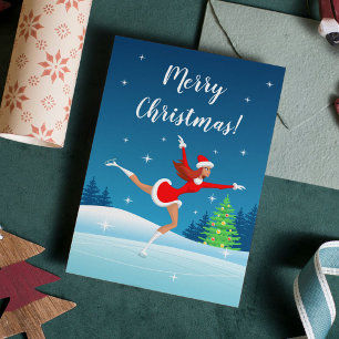 Merry Christmas Figure Skating Girl Holiday Postcard