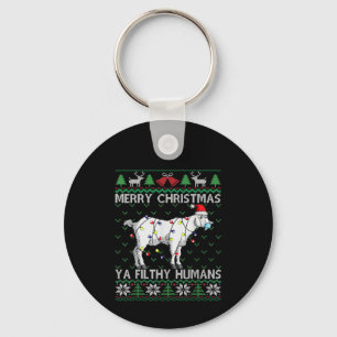 Merry Christmas Filthy Humans Goat Ugly Christmas Keychain