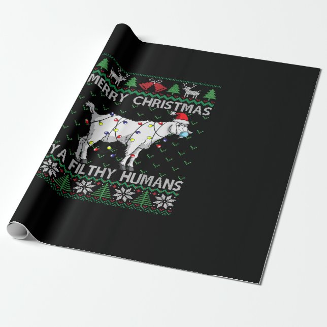 Merry Christmas Filthy Humans Goat Ugly Christmas Wrapping Paper (Unrolled)
