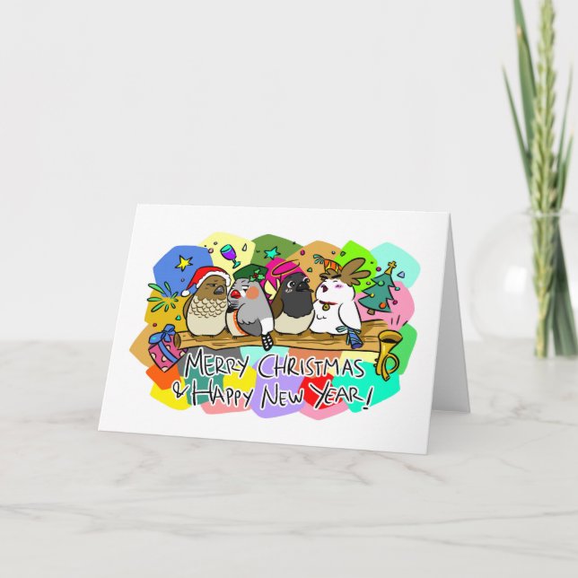Merry Christmas Finches Card (Front)