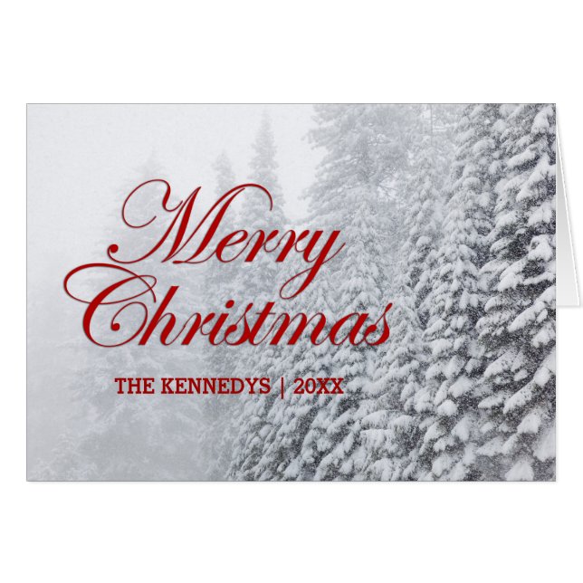 Merry Christmas - Fir Trees in Snowfall (Front Horizontal)
