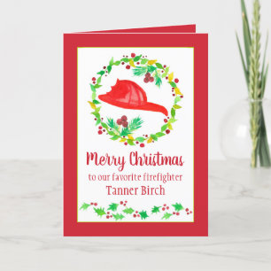 Merry Christmas Firefighter Custom Name Holiday  Card