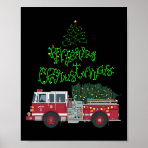 Merry Christmas Firetruck Xmas Tree Lights Boys To Poster