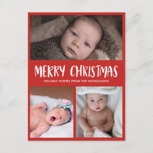 Merry Christmas   First Baby Christmas Photo   Red Holiday Postcard