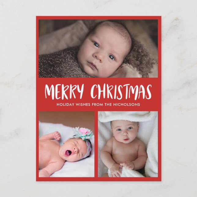 Merry Christmas | First Baby Christmas Photo | Red Holiday Postcard (Front)