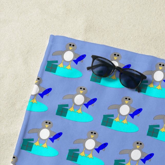 Merry Christmas Fishing Penguin Beach Towel (In Situ)