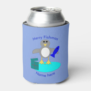 Merry Christmas Fishing Penguin Can Cooler
