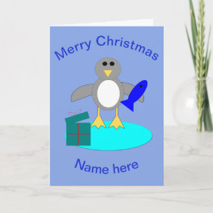 Merry Christmas Fishing Penguin Card