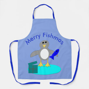 Merry Christmas Fishing Penguin Custom Apron