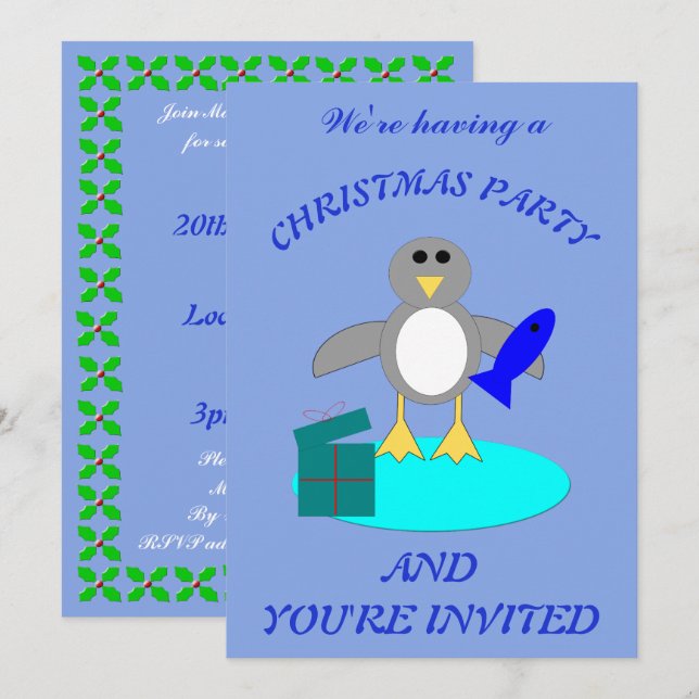 Merry Christmas Fishing Penguin Custom Invitation (Front/Back)