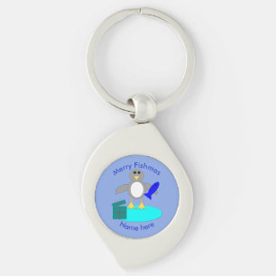 Merry Christmas Fishing Penguin Keychain