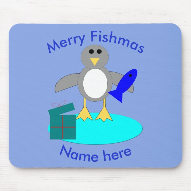 Merry Christmas Fishing Penguin Mousepad (Front)