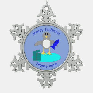 Merry Christmas Fishing Penguin Ornament