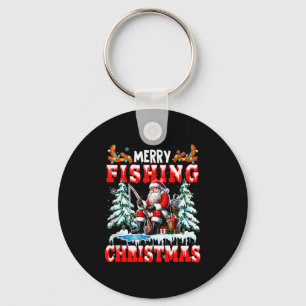 Merry Christmas Fishing Santa Colorful Costume Srt Keychain