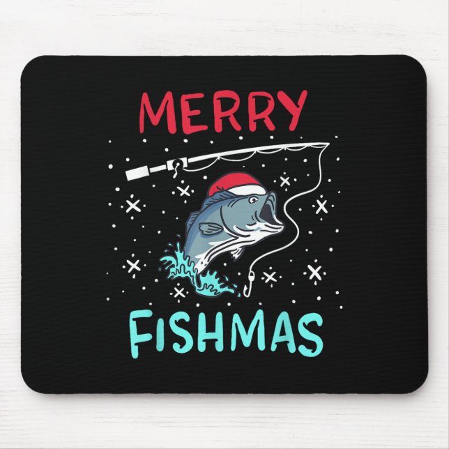 Merry Christmas Fishmas Funny Fishing Fish Gift Pr Mouse Pad (Front)