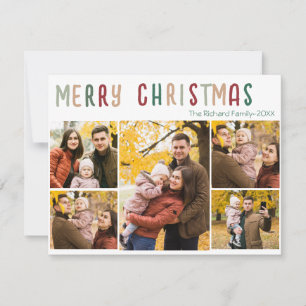 Merry Christmas Five Photo Collage Colourful Holiday Card