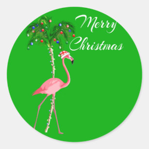 Merry Christmas Flamingo Classic Round Sticker