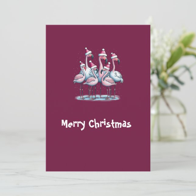 Merry Christmas Flamingo Holiday Card (Standing Front)