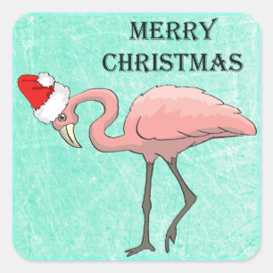 Merry Christmas Flamingo in Santa Hat Stickers