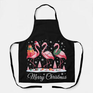 Merry Christmas Flamingo Light Santa Hat Xmas Apron