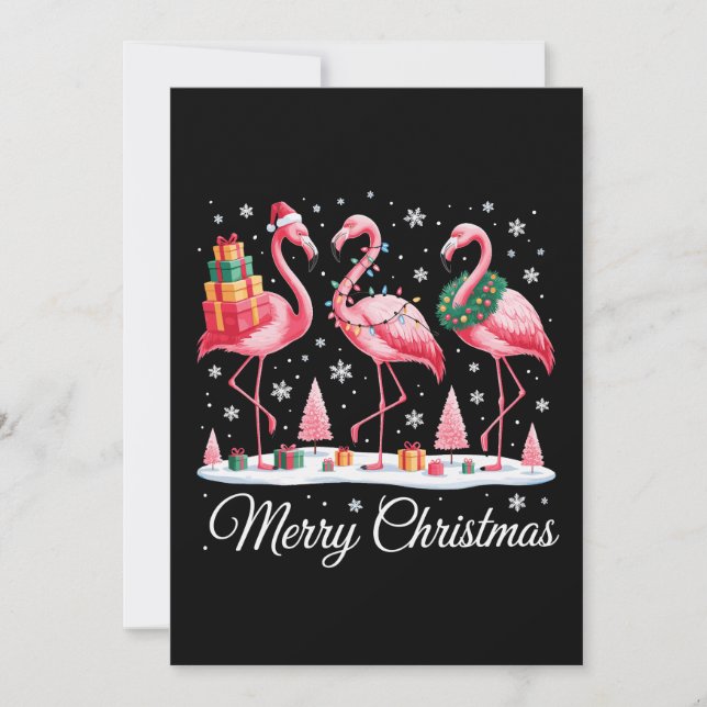 Merry Christmas Flamingo Light Santa Hat Xmas Holiday Card (Front)