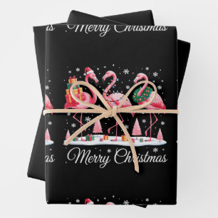 Merry Christmas Flamingo Light Santa Hat Xmas Wrapping Paper Sheet