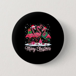 Merry Christmas Flamingo Lights Santa Hat Snow Xma 2 Inch Round Button
