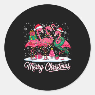 Merry Christmas Flamingo Lights Santa Hat Snow Xma Classic Round Sticker