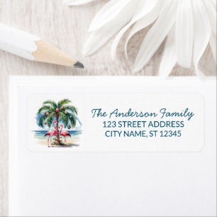 Merry Christmas Flamingo Palm Tree Return Address