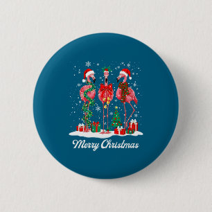 Merry Christmas Flamingo Santa Hat Christmas Light 2 Inch Round Button