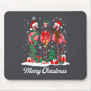 Merry Christmas Flamingo Santa Hat Christmas Light Mouse Pad