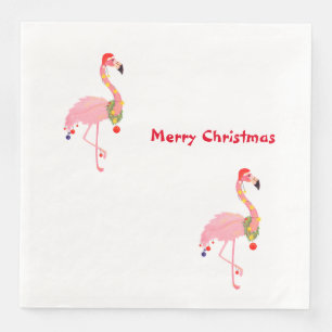 Merry Christmas Flamingo Santa Hat Napkin