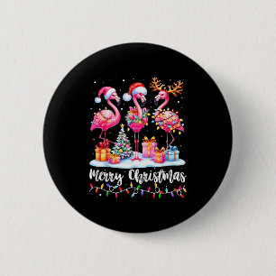 Merry Christmas Flamingo Santa Hat Xmas Pajamas Ho 2 Inch Round Button