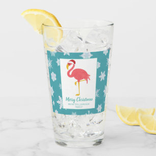 Merry Christmas Flamingo Snowflake Holiday Party Glass
