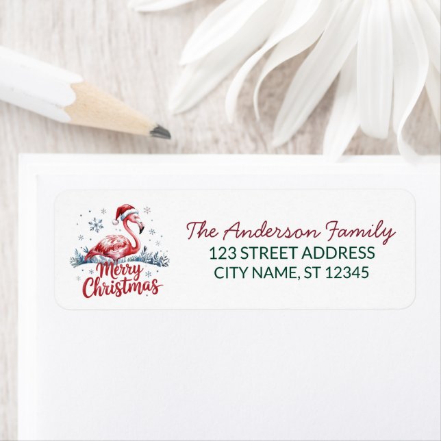 Merry Christmas Flamingo snowflake Return Address (Insitu)